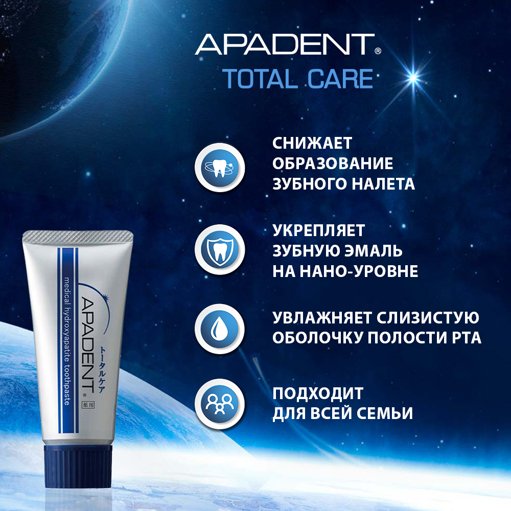 Зубная паста Apadent Total Care реминерализующая против кариеса и зубного  налета из Япония 60 гр купить по цене 1883 ₽ в интернет-магазине Детский мир