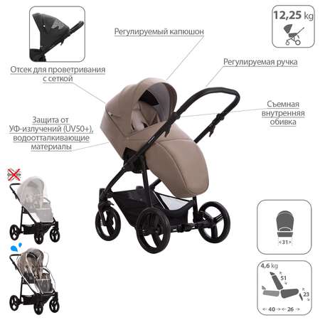 Коляска 2в1 Bebetto Explorer Air Pro экокожа шасси Черное 04