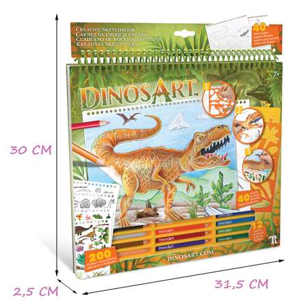 Набор для раскрашивания DinosArt с 40 скетч страниц с 40 трафаретами и 12 цветных карандашей