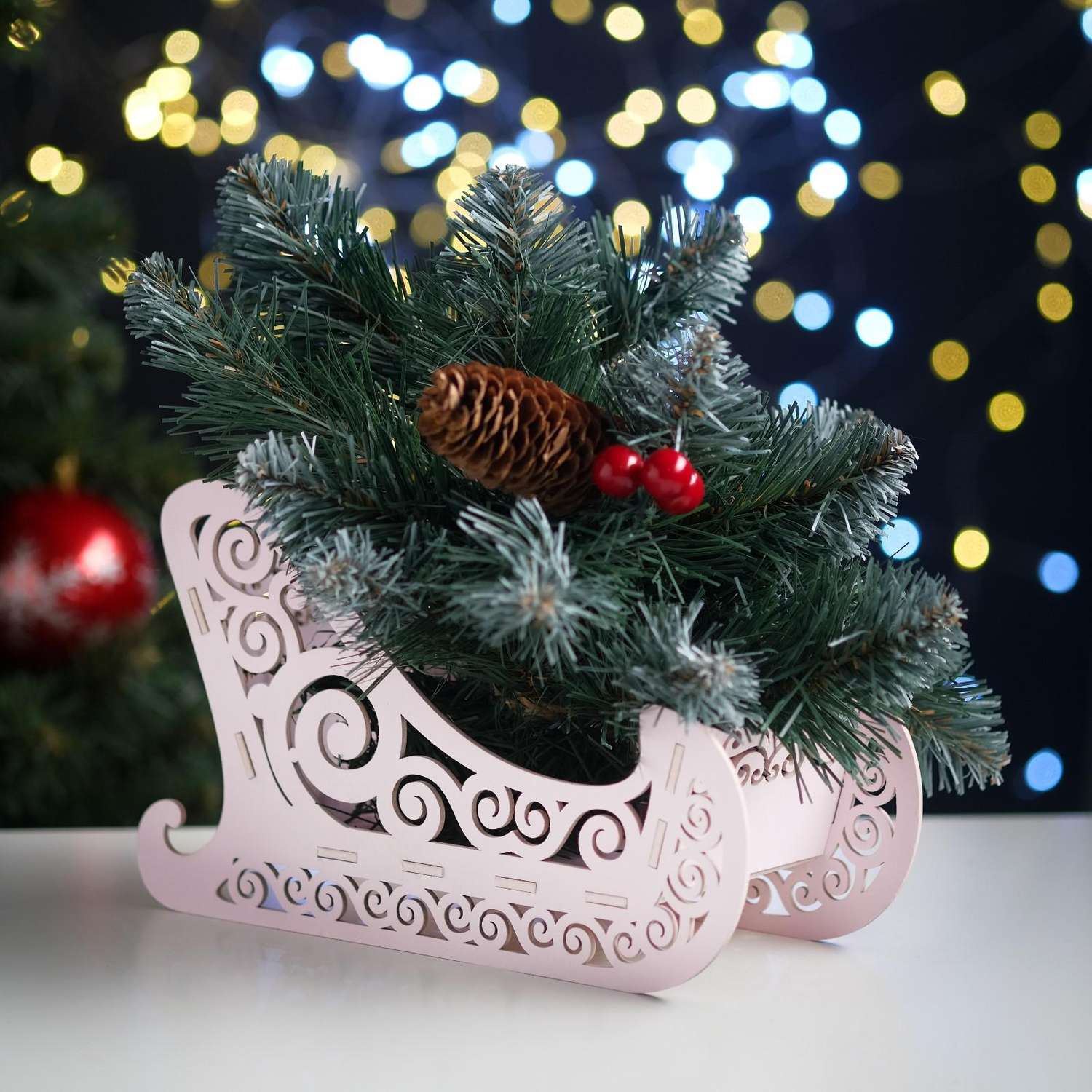 Кашпо Sima-Land деревянное 23×10×14 см «Новогоднее. Санки» подарочная упаковка розовая пастель - фото 2