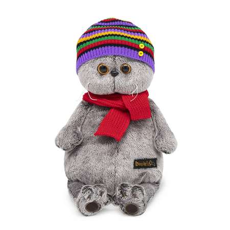 Мягкая игрушка BUDI BASA Кот Басик в полосатой шапке с шарфом 25 см BB06323