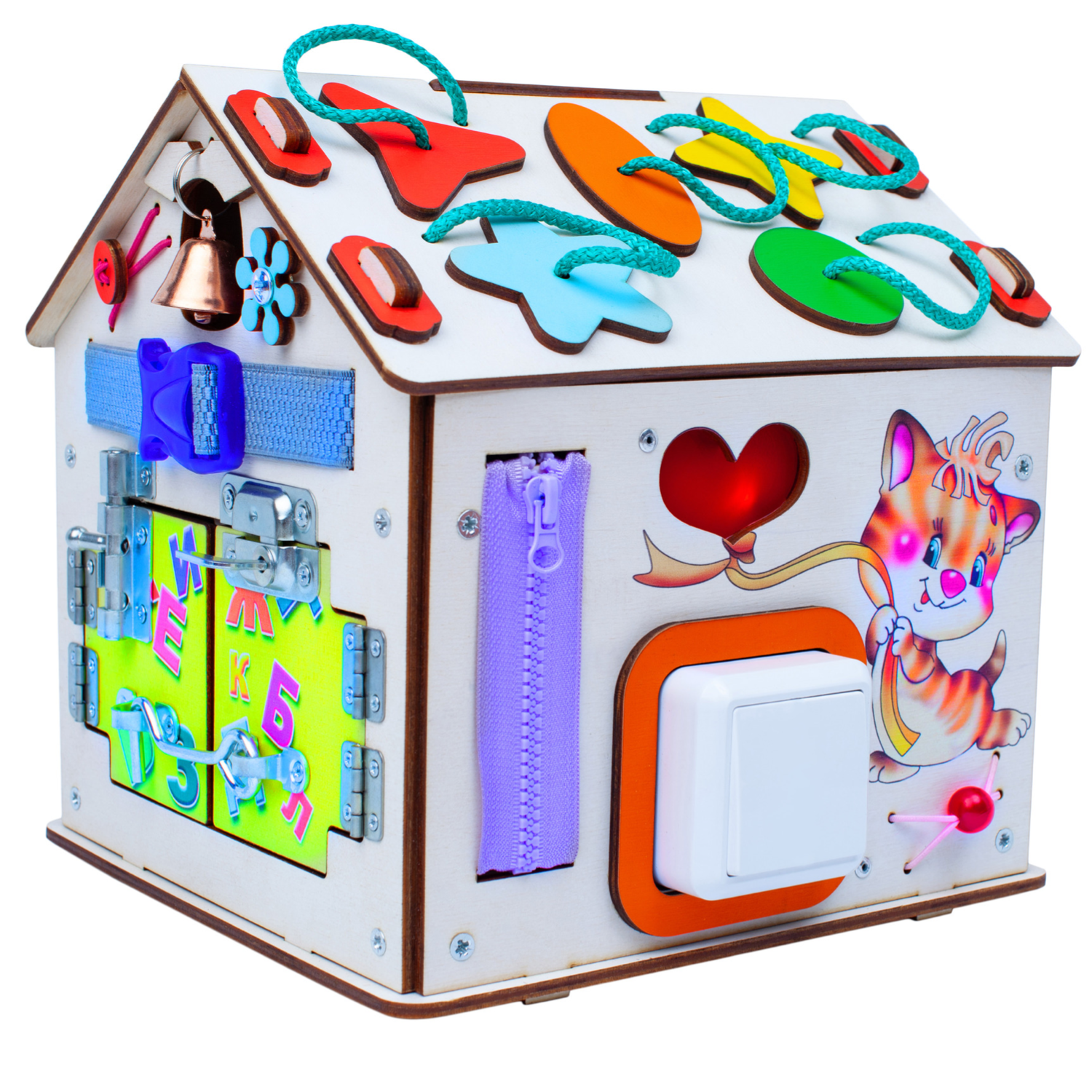 Бизиборд Jolly Kids развивающий домик со светом Котик - фото 3