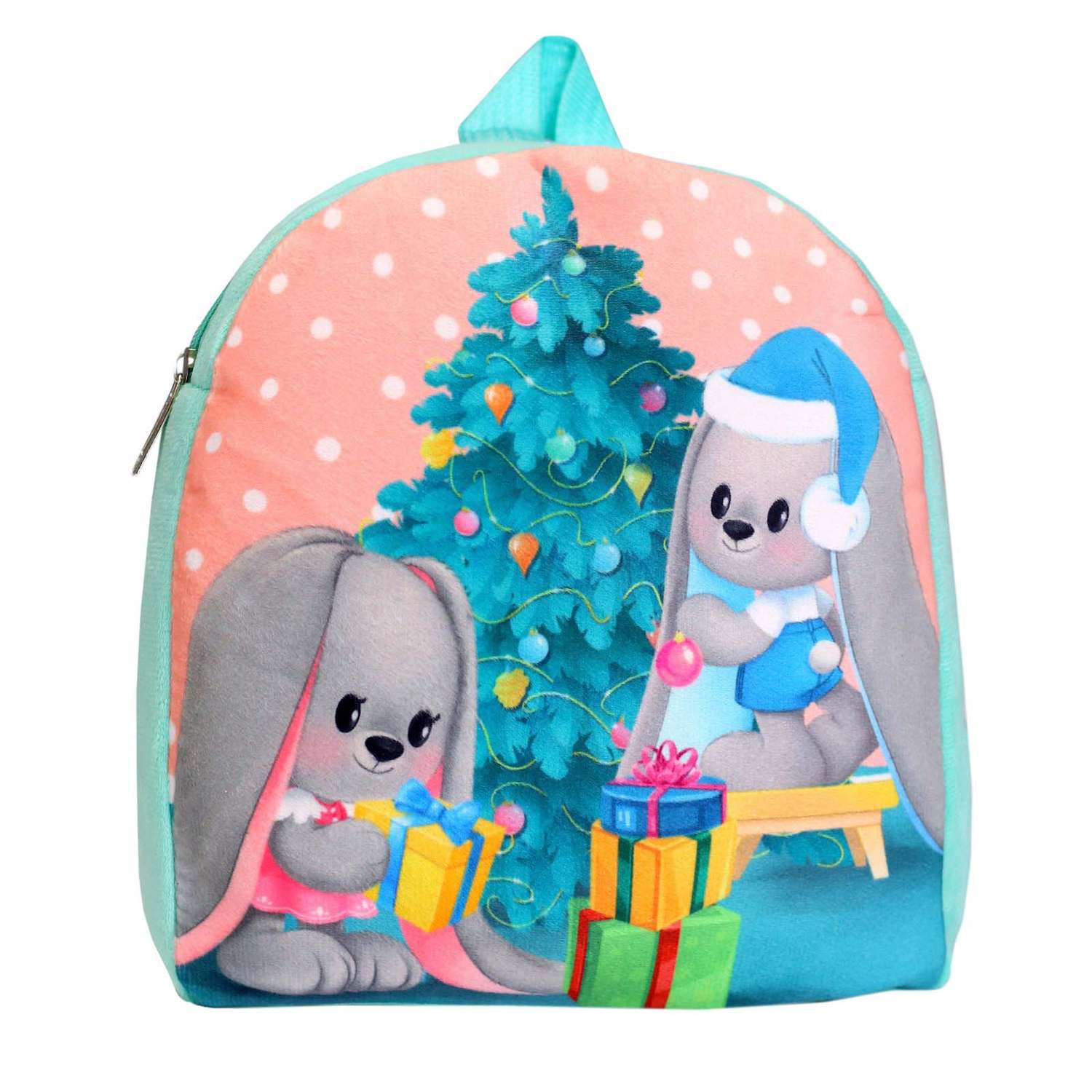 Детский рюкзак Milo Toys плюшевый Зайчики Li и Lu у елки 26х24 см - фото 1