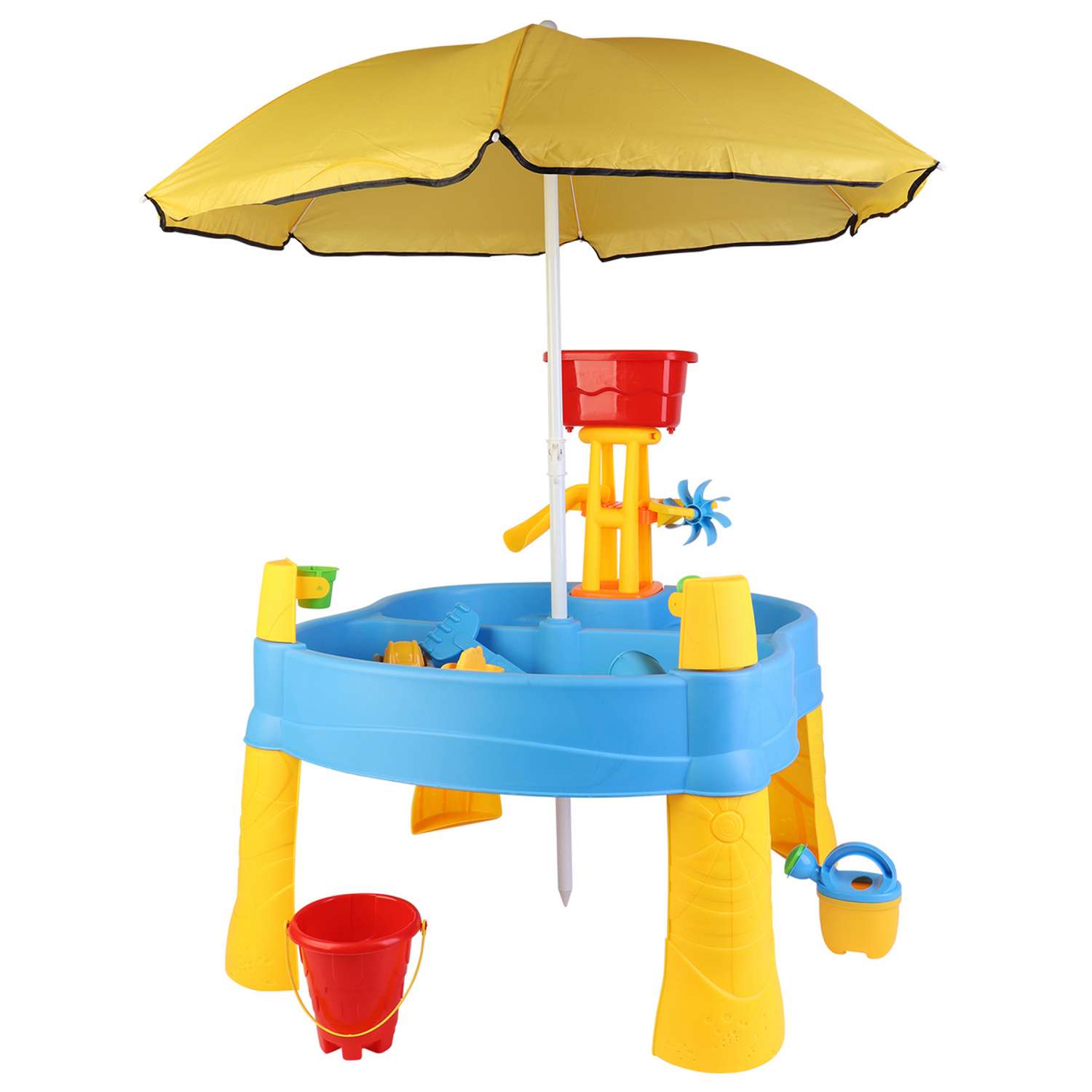 Стол для игр с песком и водой Hualian Toys Водная горка с вертушкой зонт от солнца 78х72х81 см - фото 2