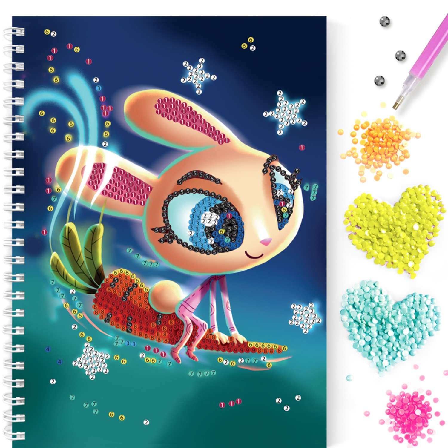 Алмазная мозайка Color Kit Тетрадь со стразами Кролик-Космонавт клетка 48 листов - фото 2