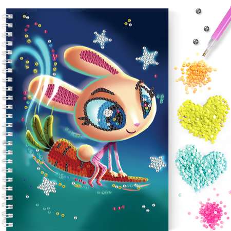 Алмазная мозайка Color Kit Тетрадь со стразами Кролик-Космонавт клетка 48 листов