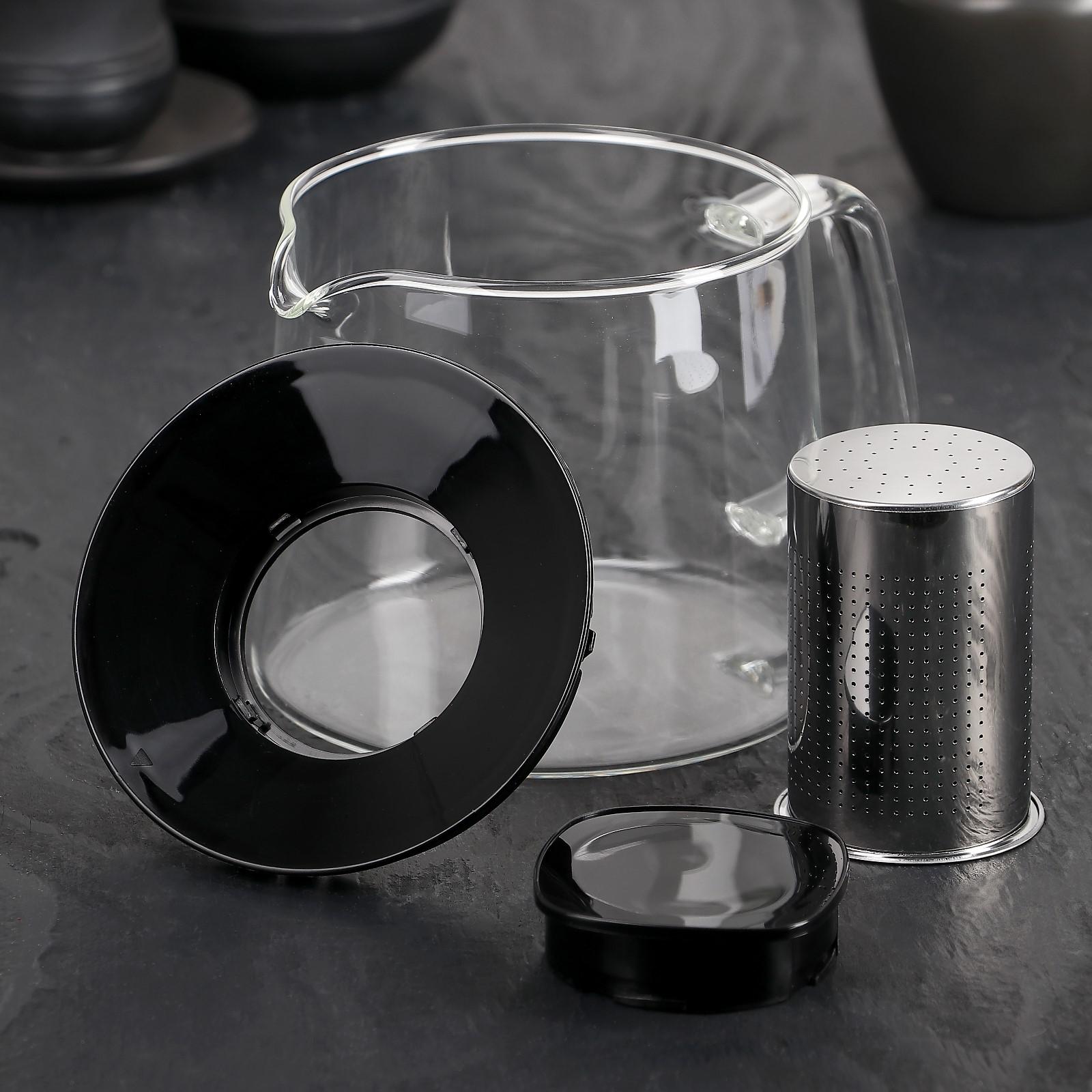 Чайник Sima-Land стеклянный заварочный «Локи» 1 4 л с металлическим ситом цвет чёрный - фото 5