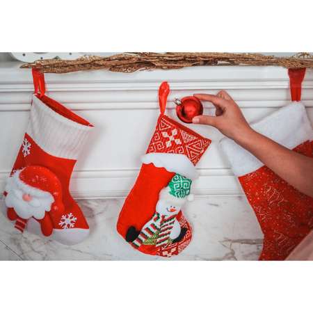 Носок Зимнее волшебство для подарков«Снежный дом»Снеговик. 18.5х26 см. красный