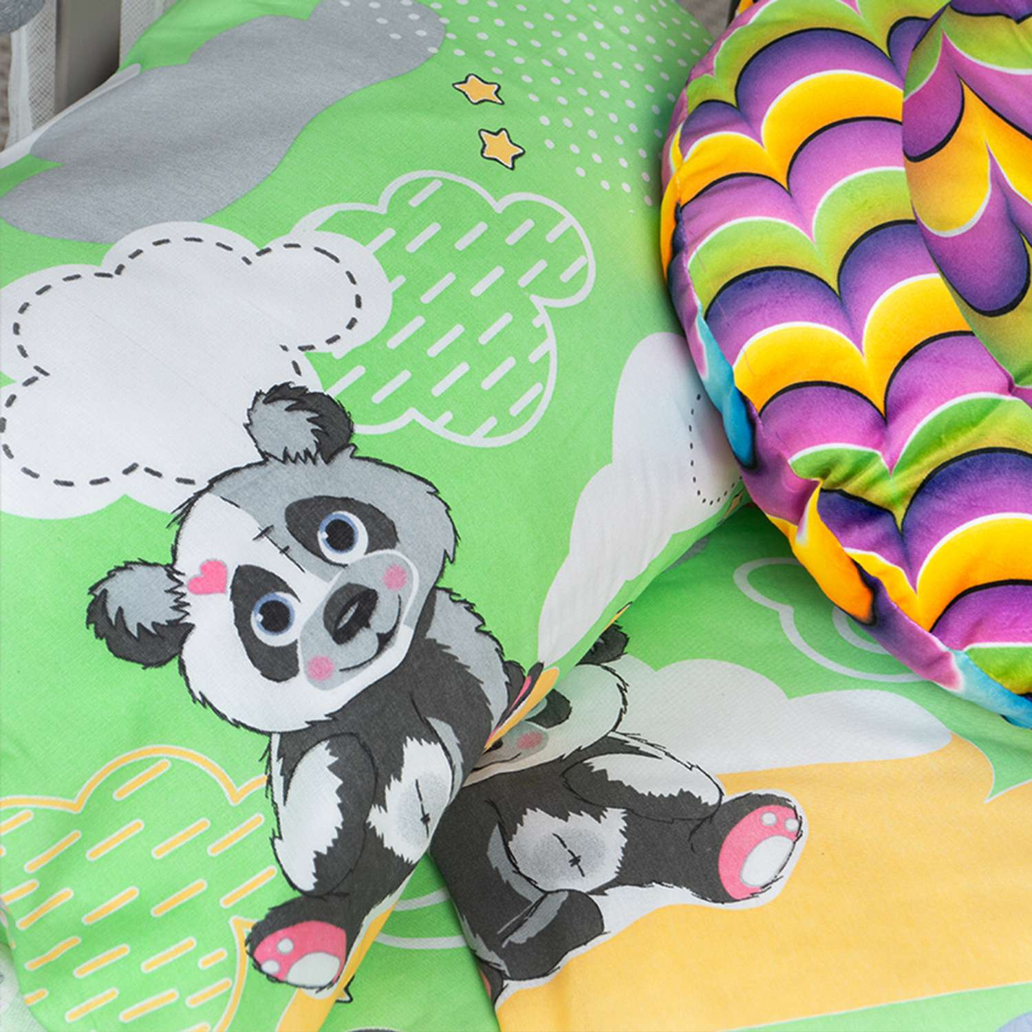 Комплект постельного белья Galtex детский Панды зеленый - фото 6
