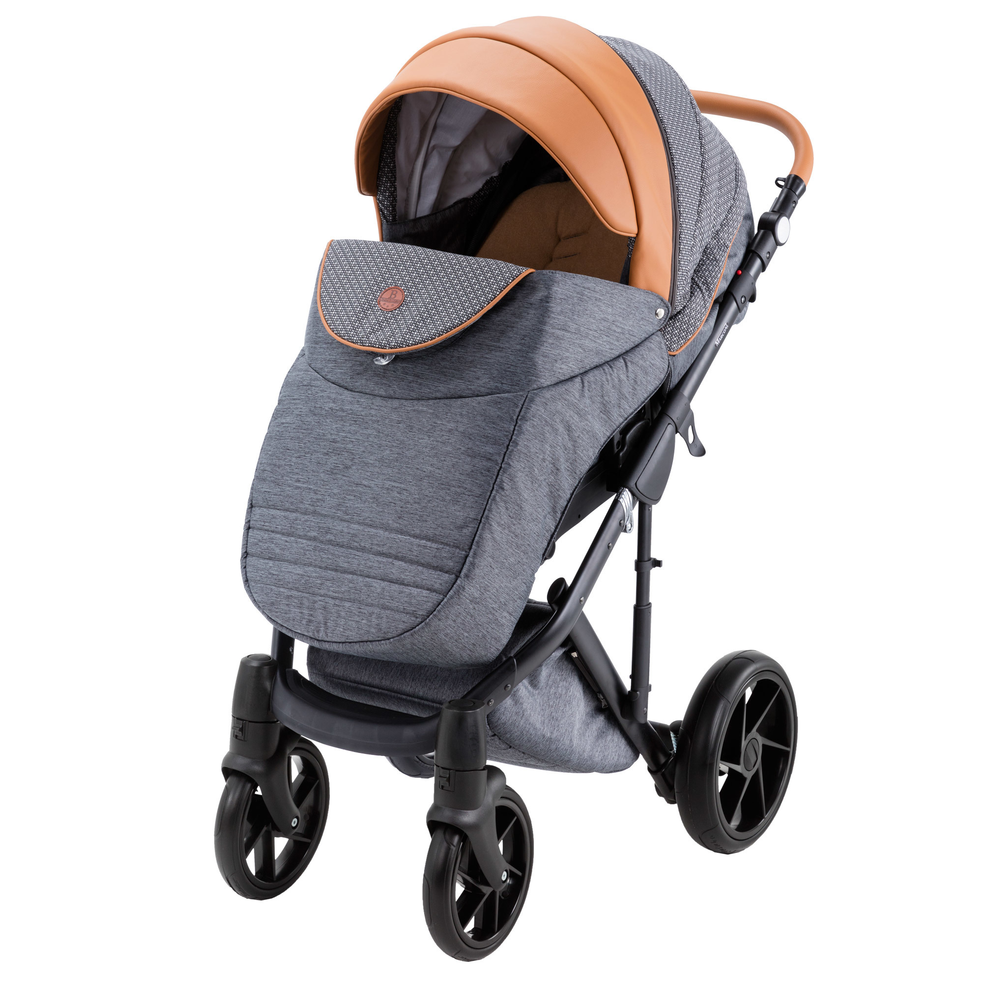 Коляска 2в1 BeBe-mobile Marconi 50% кожа BE50 Серо-Черный+Черно-белые круги+Карамельная кожа - фото 2