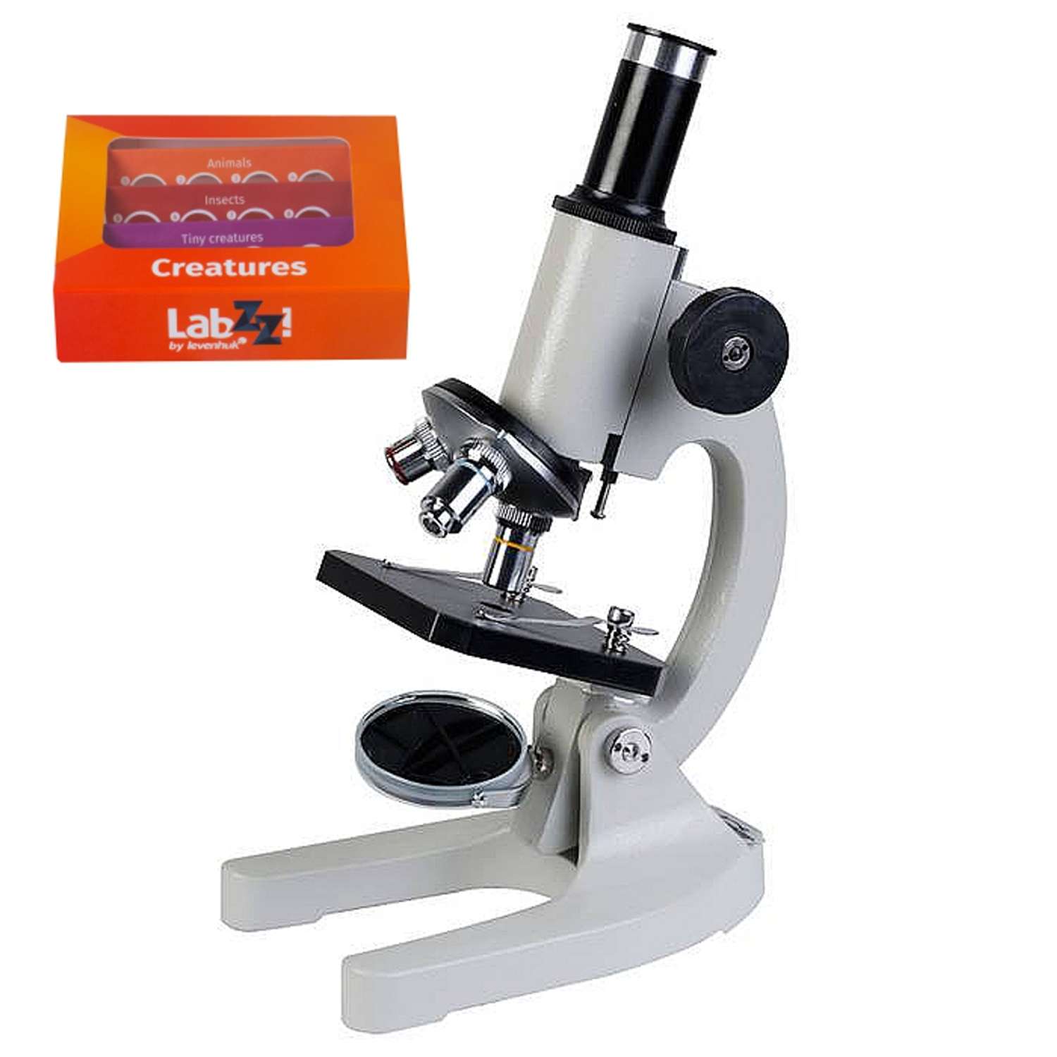 Микроскоп школьный Микромед С-13 стеклянная оптика с увеличением 800х и с препаратами Существа 12 шт - фото 1