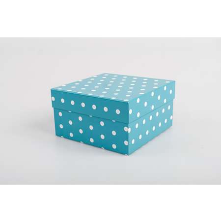 Коробка подарочная Cartonnage Квадратная Веселые горошки голубой белый