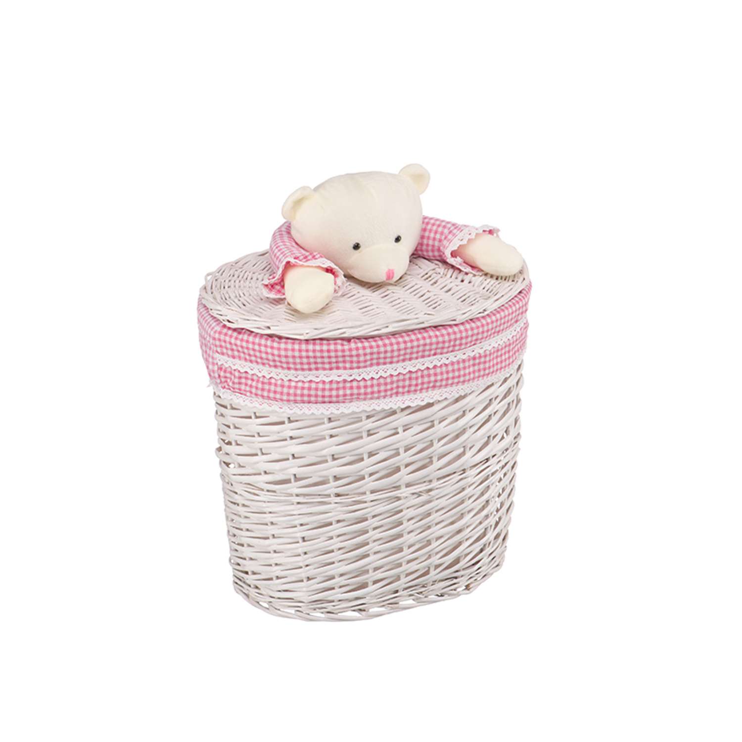 Корзина плетеная Natural House Медвежонок розовый M 41x29x40H см молочный - фото 1