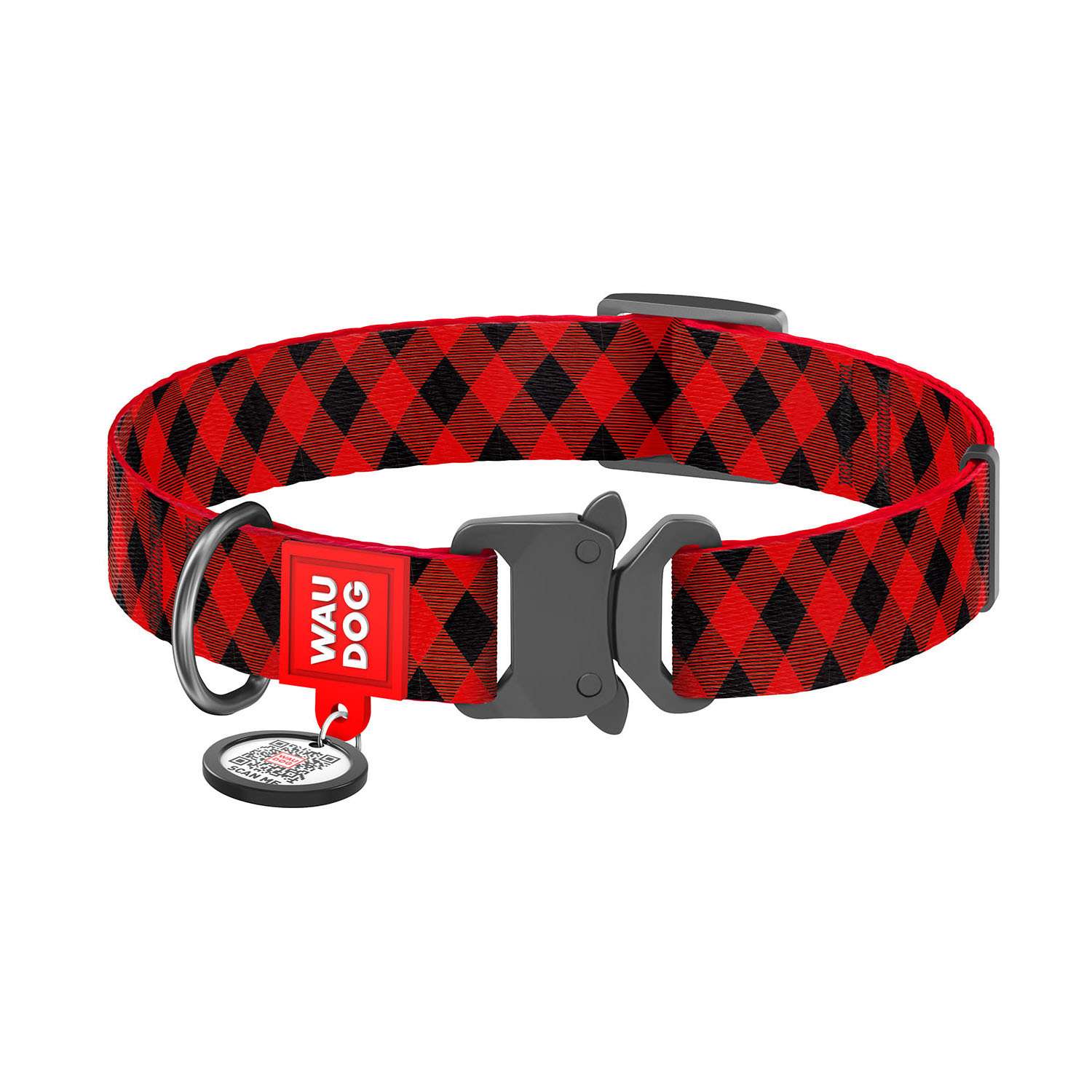 Ошейник для собак Waudog Nylon Шотландка средний Красный 5086 - фото 1