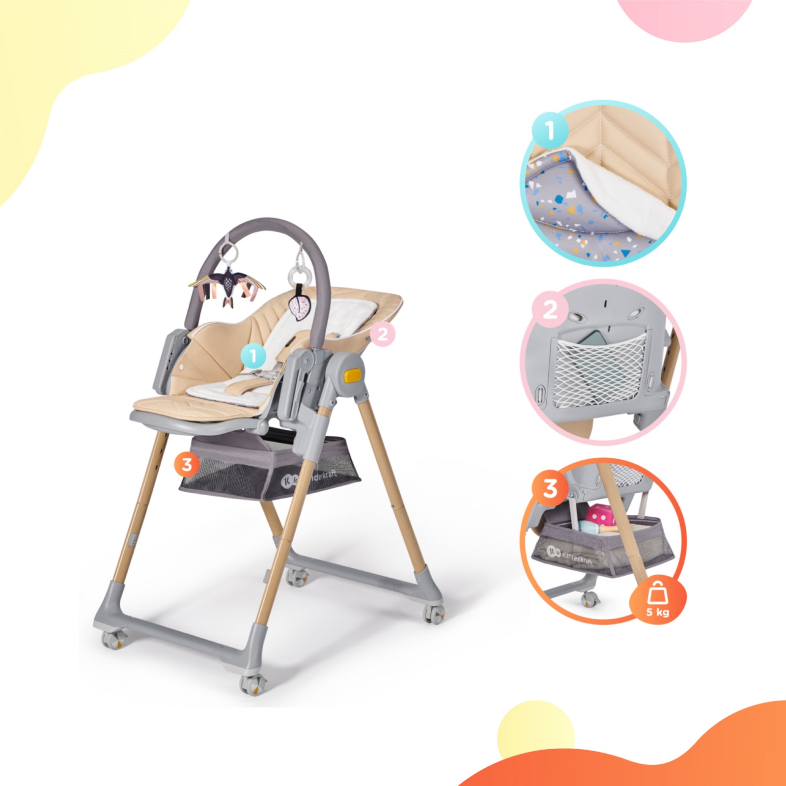 Стульчик для кормления Kinderkraft Lastree Grey с рождения - фото 8