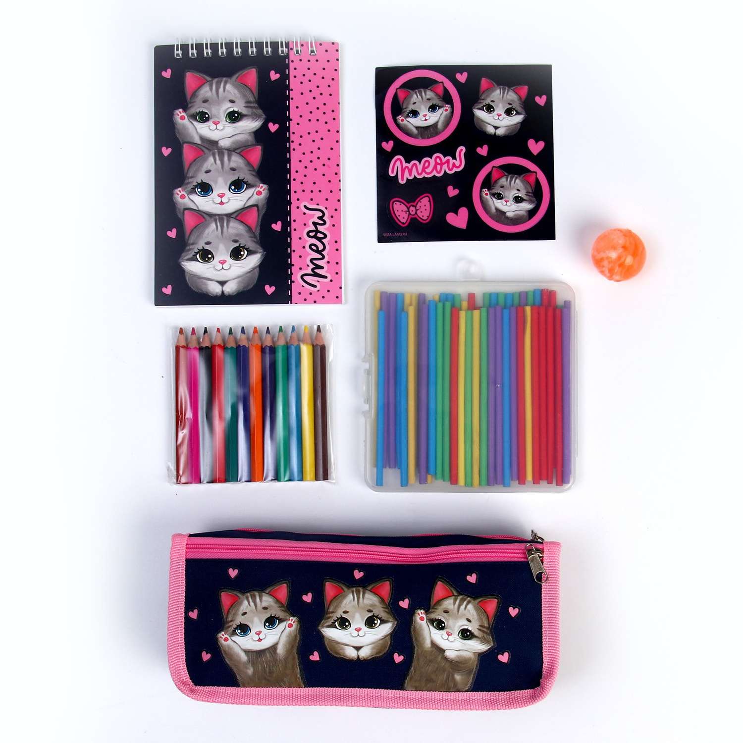 Подарочный набор школьника Milo Toys с мягкой игрушкой «Кот» 7 предметов - фото 8
