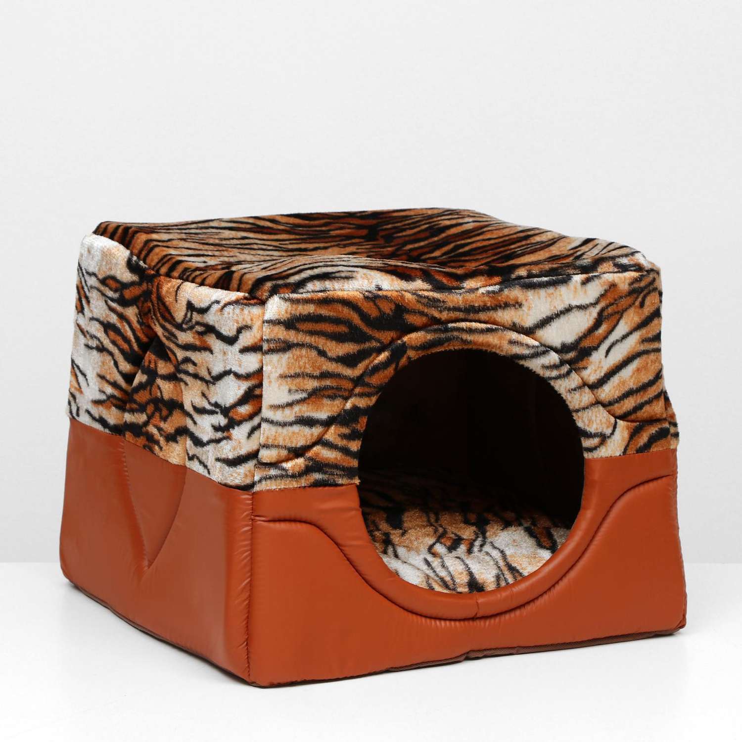 Домик для животных Пижон квадратный 43 х 43 х 34 см расцветка тигр - фото 1