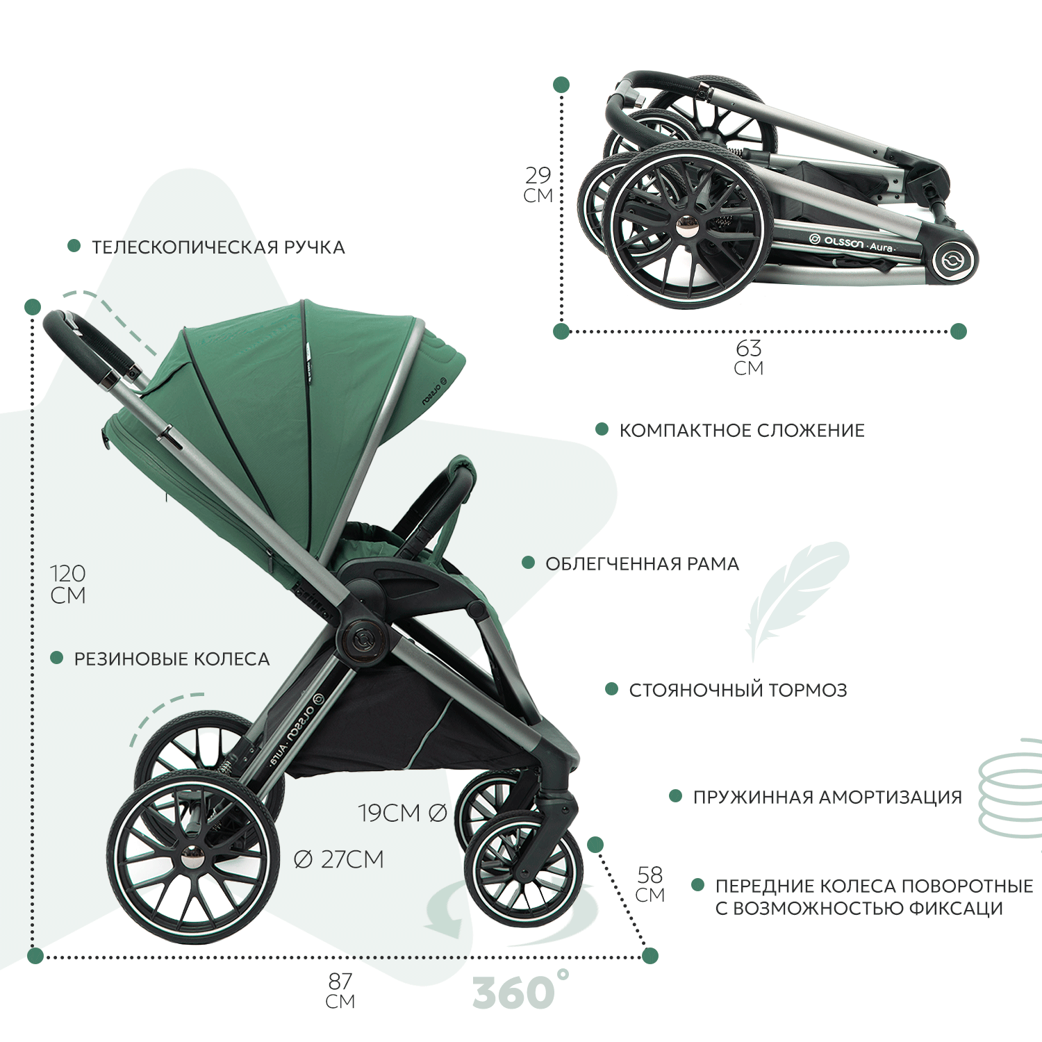 Коляска 2в1 Olsson Aura Green - фото 2