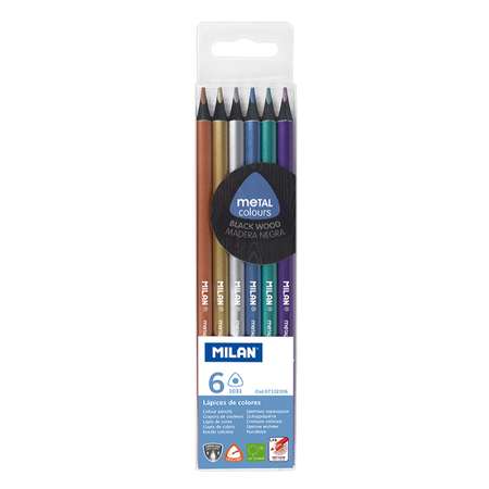Набор цветных карандашей MILAN Metallic 6 металлических цветов трехгранный корпус в картонной упаковке