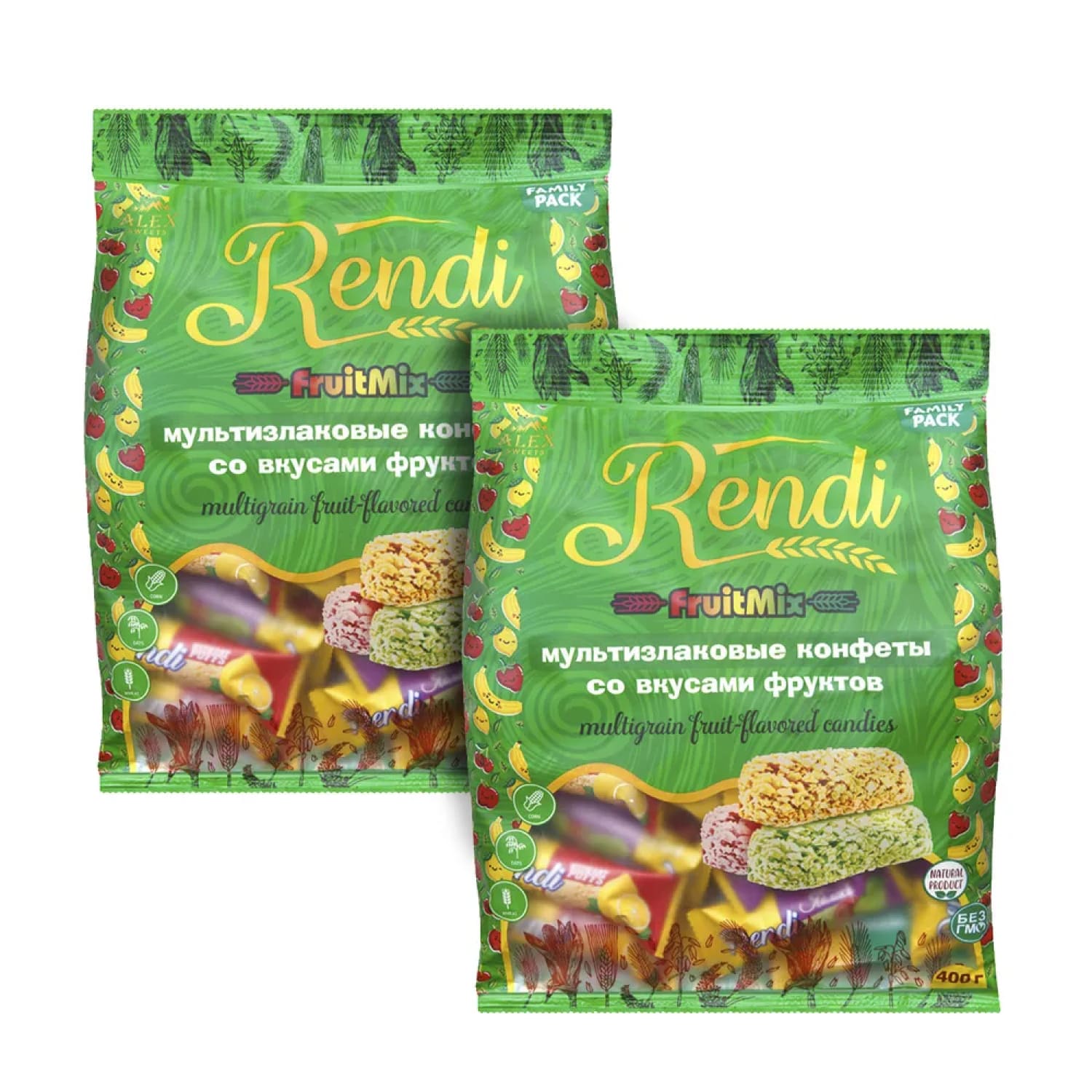 Конфеты Rendi мультизлаковые Fruit Mix 2шт по 400г - фото 1