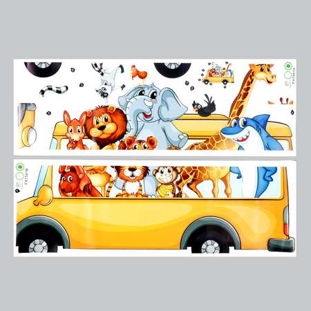 Наклейка Zabiaka пластик интерьерная цветная «Зверята в автобусе» набор 2 листа 25х70 см