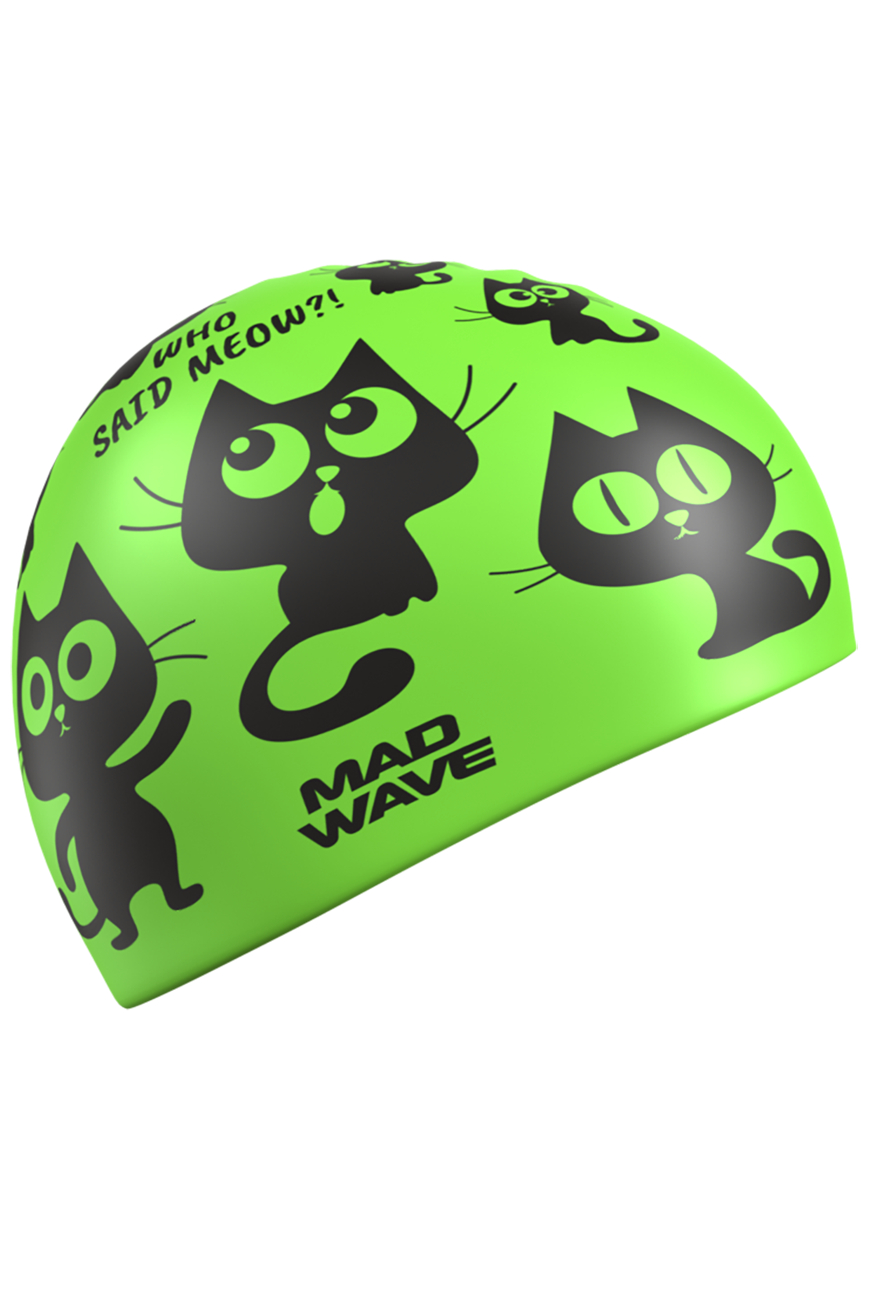 Шапочка для бассейна Mad Wave Cats M0574 05 0 00W зеленая - фото 1