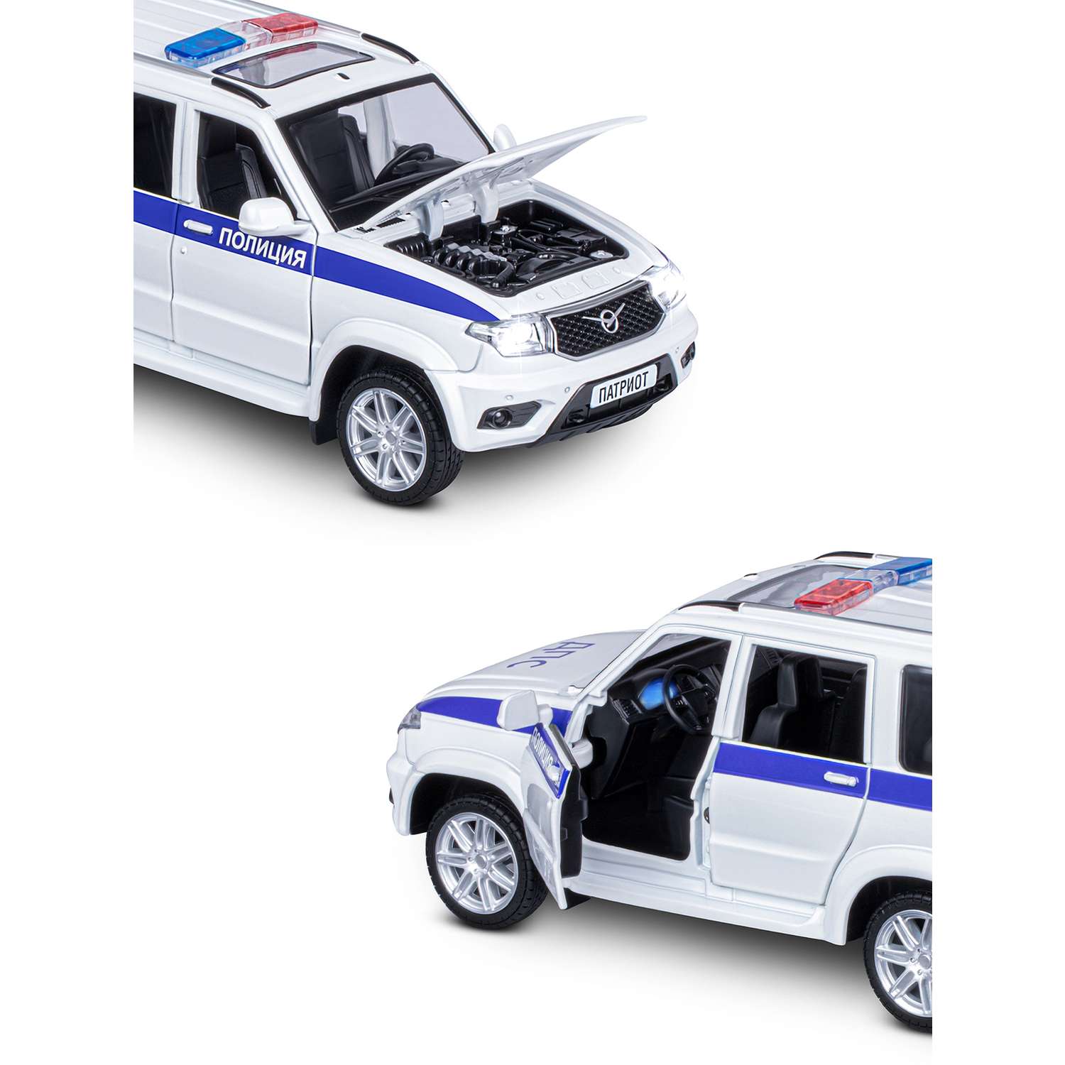 Машинка металлическая АВТОпанорама игрушка детская УАЗ PATRIOT Полиция 1:26 белый JB1251154 - фото 7