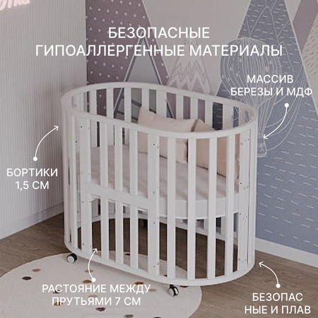 Детская кроватка Moms charm круглая, без маятника (белый)