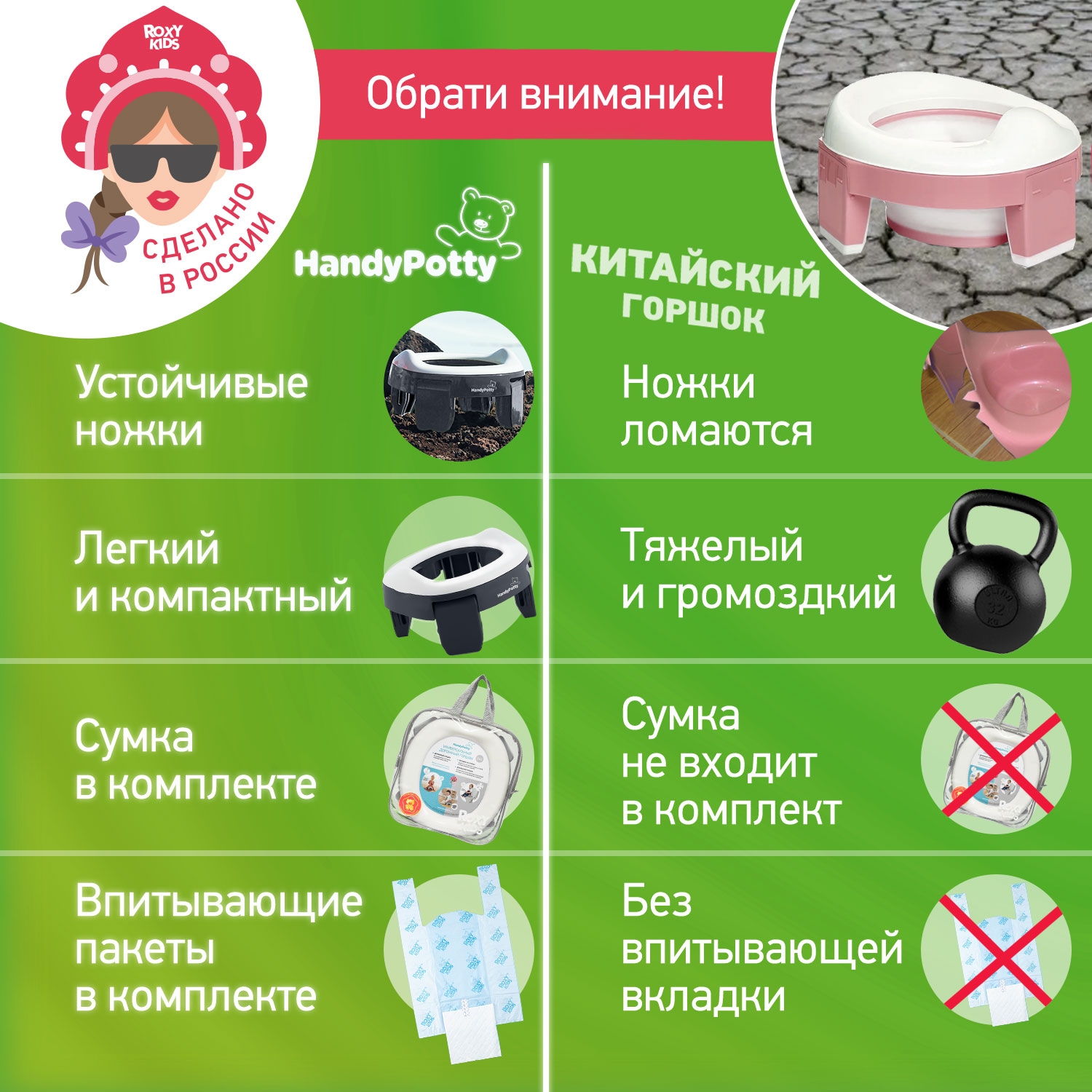 Горшок дорожный ROXY-KIDS складной и насадка на унитаз HandyPotty с тремя пакетами цвет графит - фото 13