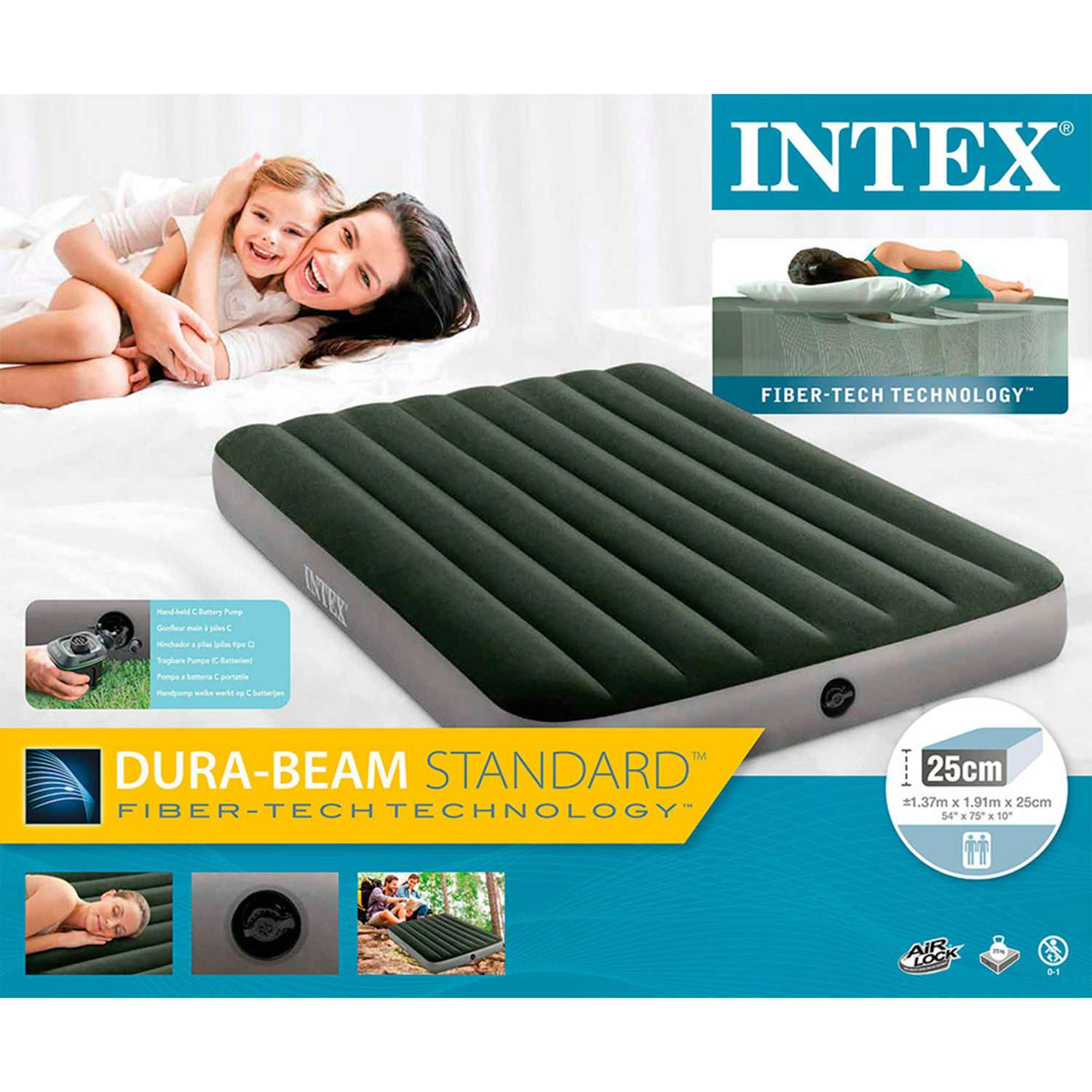 Надувной матрас INTEX кровать дюра бим престиж фул 137х191х25 см с насосом - фото 4