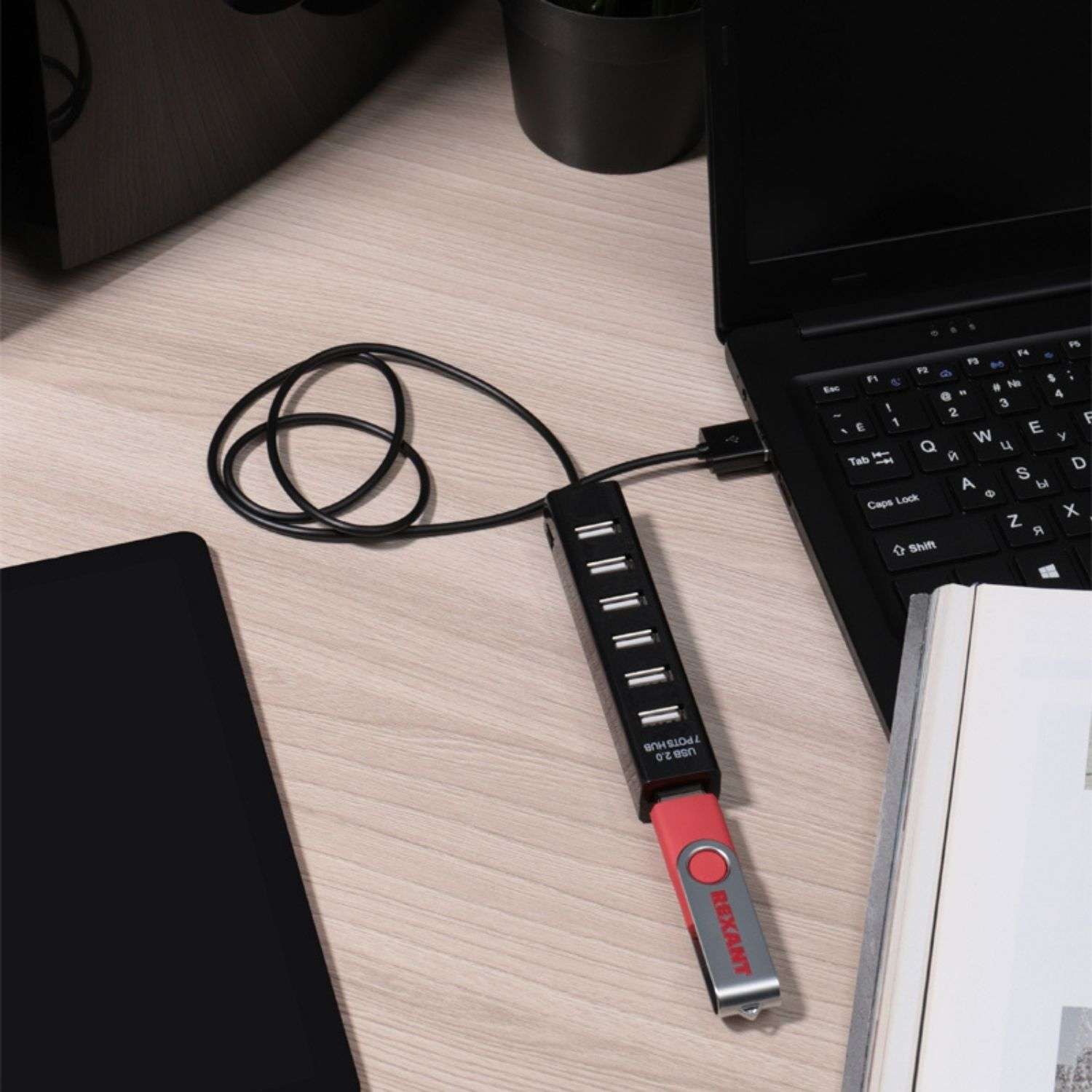 Разветвитель REXANT USB на 7 портов черный - фото 2