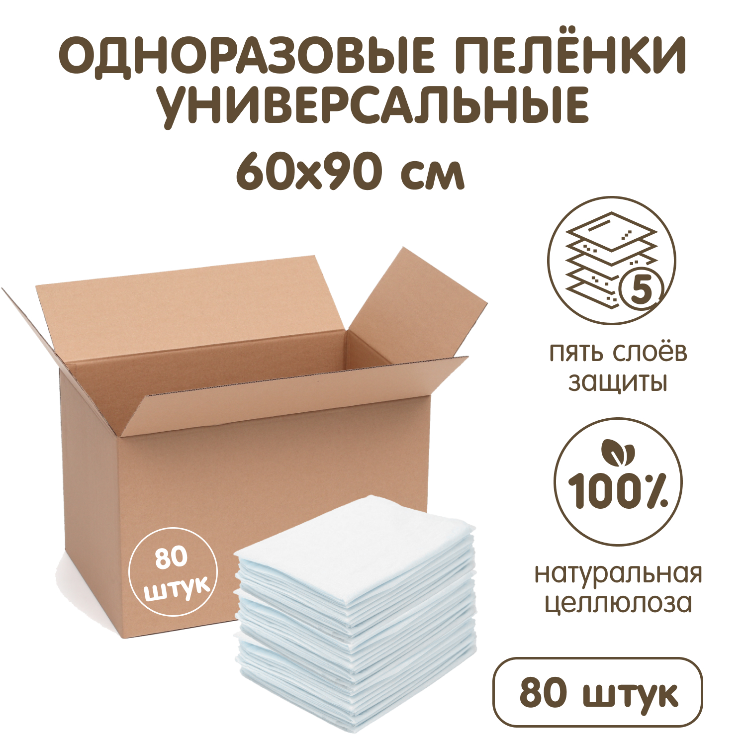 Пеленки универсальные INSEENSE детские одноразовые супервпитывающие 90х60см 80 шт. - фото 1