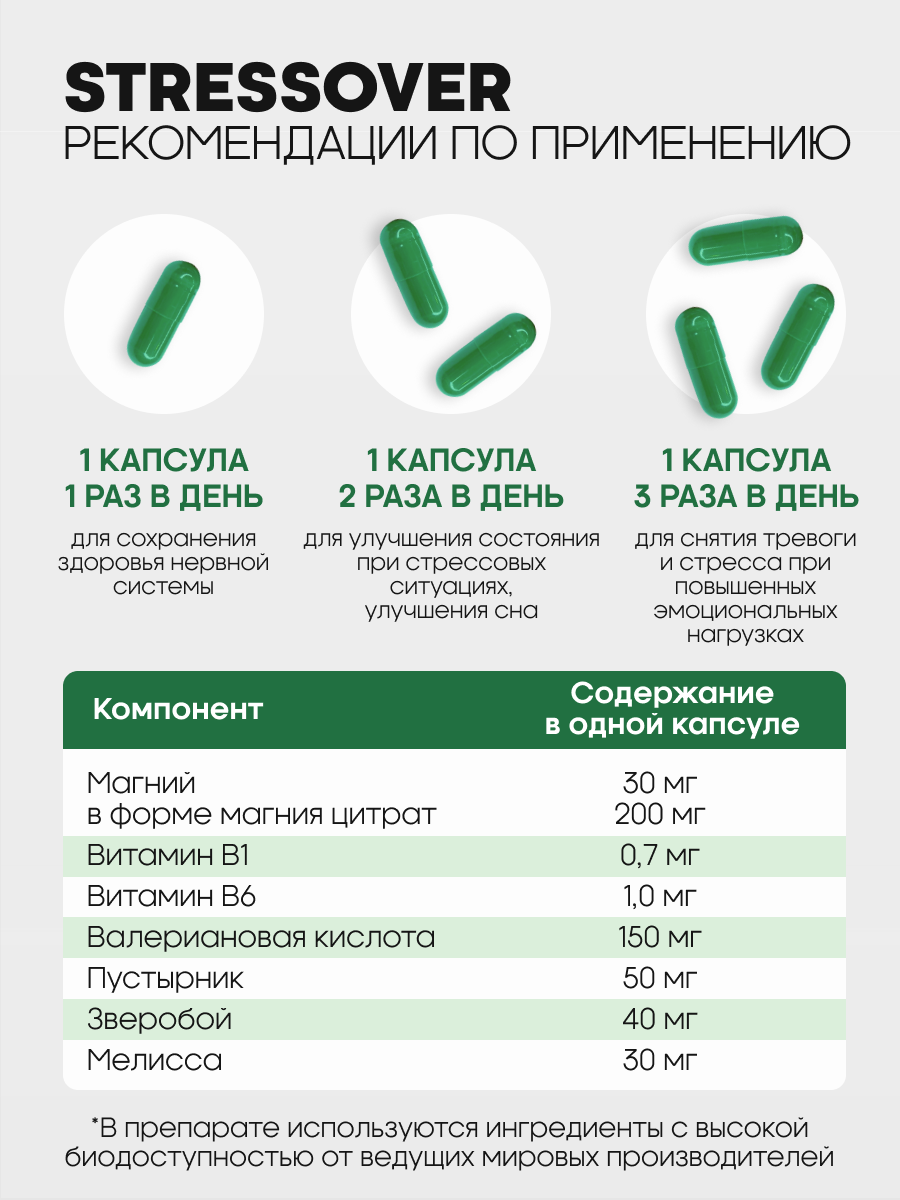 Stressover OVER БАД Успокоительное средство для нервной системы 30 капсул.  купить по цене 460 ₽ в интернет-магазине Детский мир