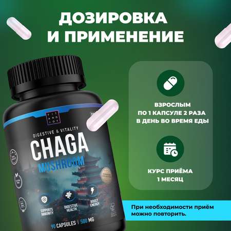 Гриб Чага в капсулах FIT AND JOY Натуральный мицелий гриба