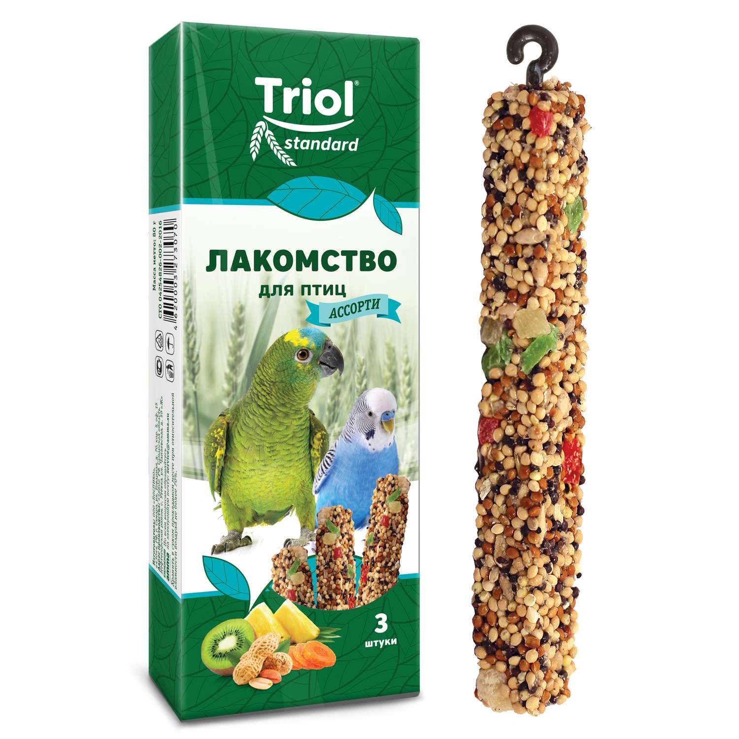 Лакомство для птиц Triol 75г Standard ассорти с фруктами овощами и орехами 3шт - фото 2