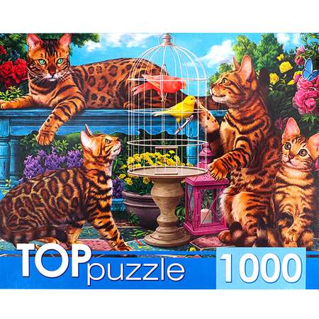Пазл Рыжий кот Toppuzzle Бенгальские коты в саду ХТП1000-4143