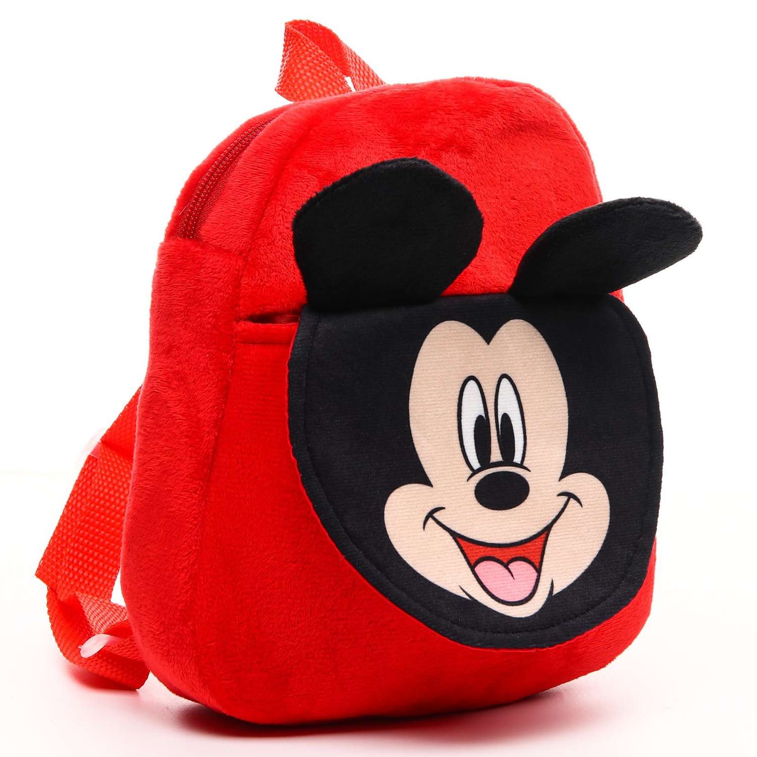Рюкзак Disney плюшевый на молнии с карманом 19х22 см Микки Маус - фото 1