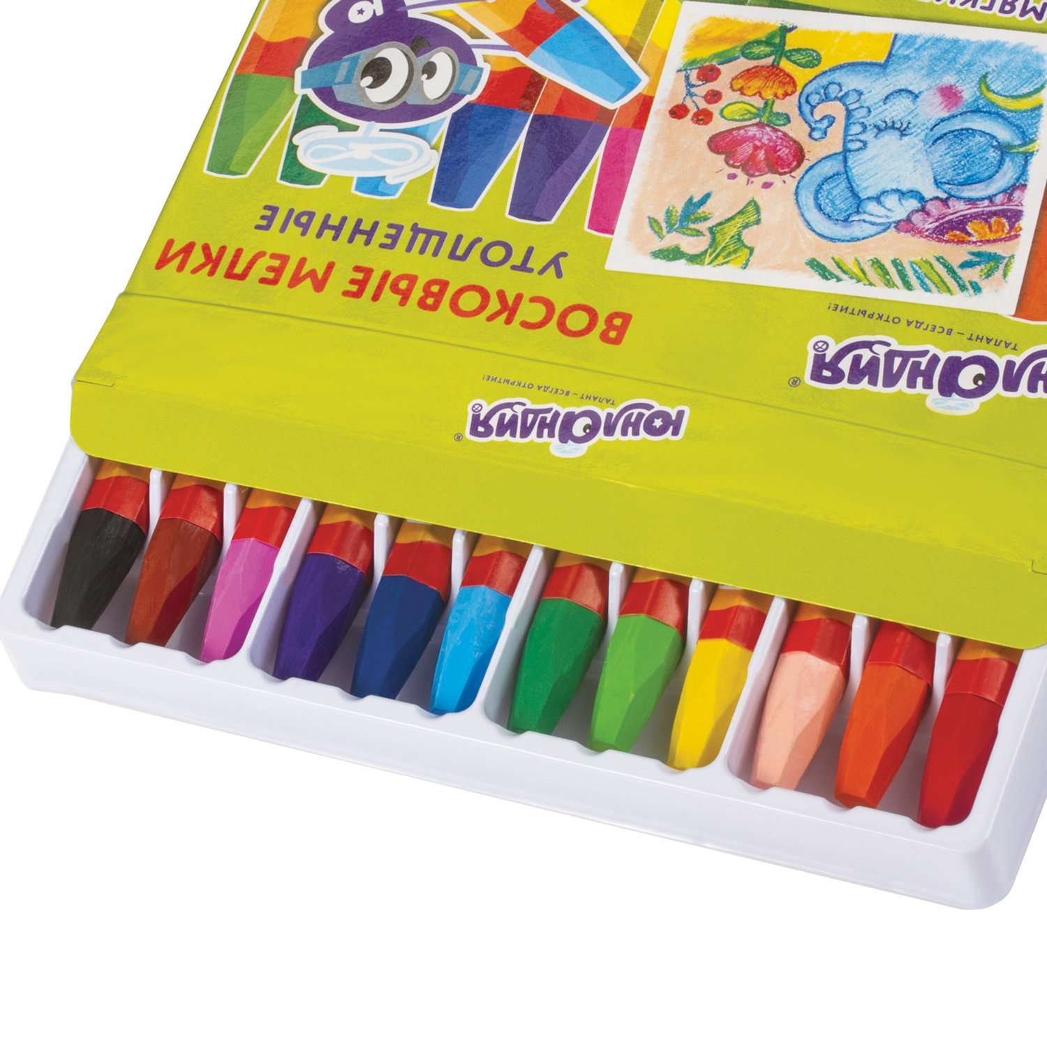 Восковые мелки Юнландия цветные карандаши для рисования набор 12 цветов утолщенные масляная основа - фото 10