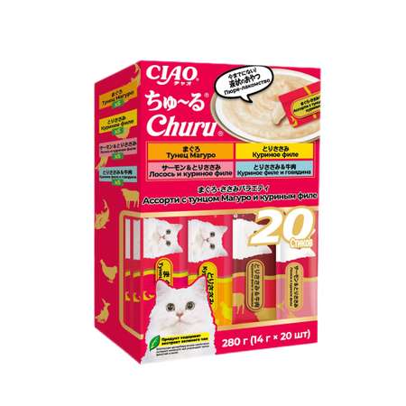 Лакомство для кошек INABA Ciao Churu 14г*20шт асссорти с тунцом Магуро и куриным филе