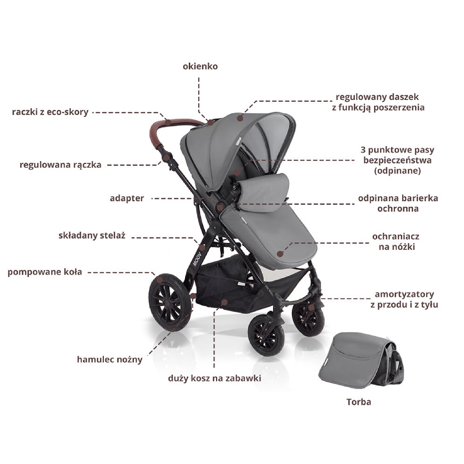 Коляска 3 в 1 Kinderkraft Moov Grey KKWMOOVGRY00NC - фото 8