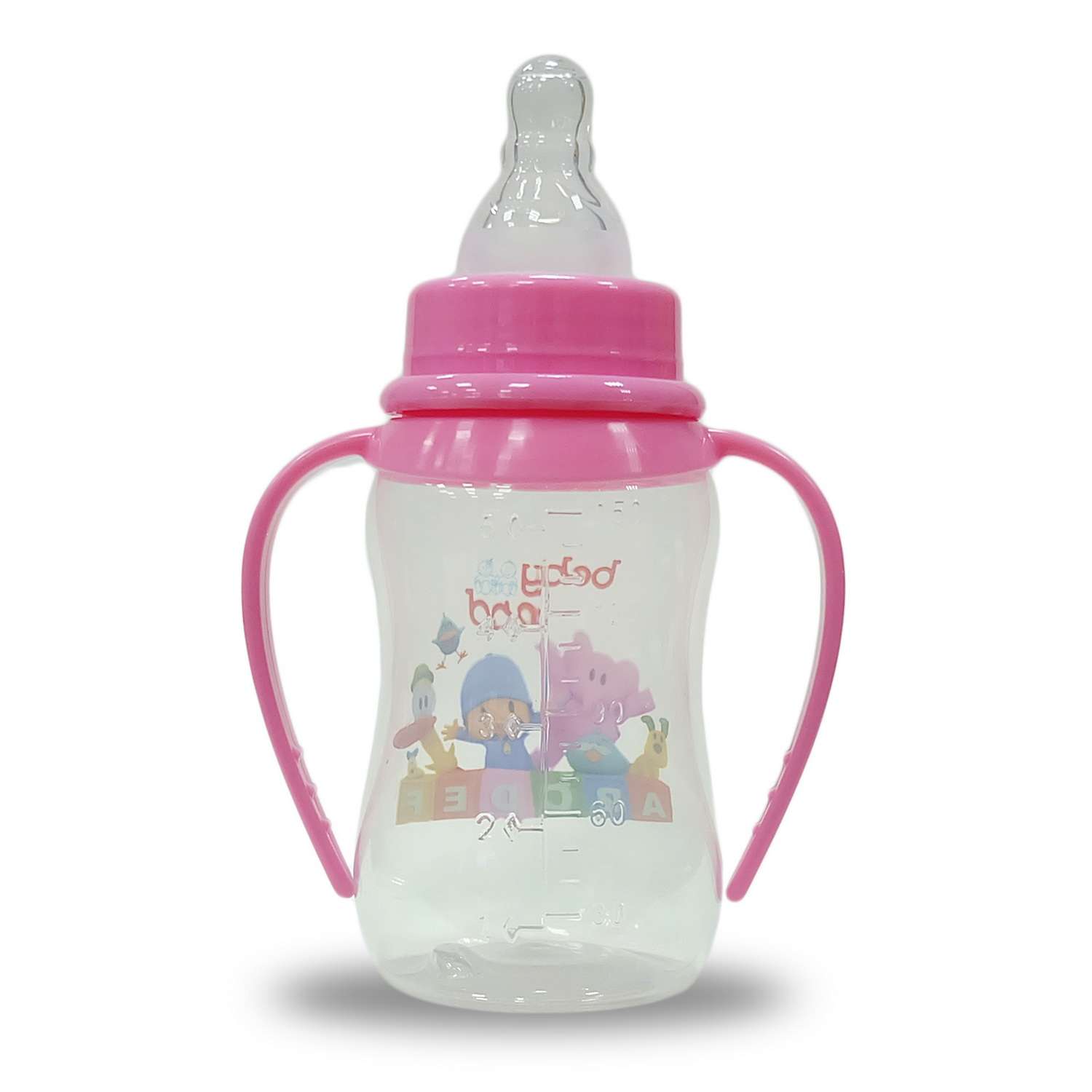 Бутылочка Baby Land с ручками и колпачком-игрушкой 150мл с силиконовой соской Air System розовый - фото 3