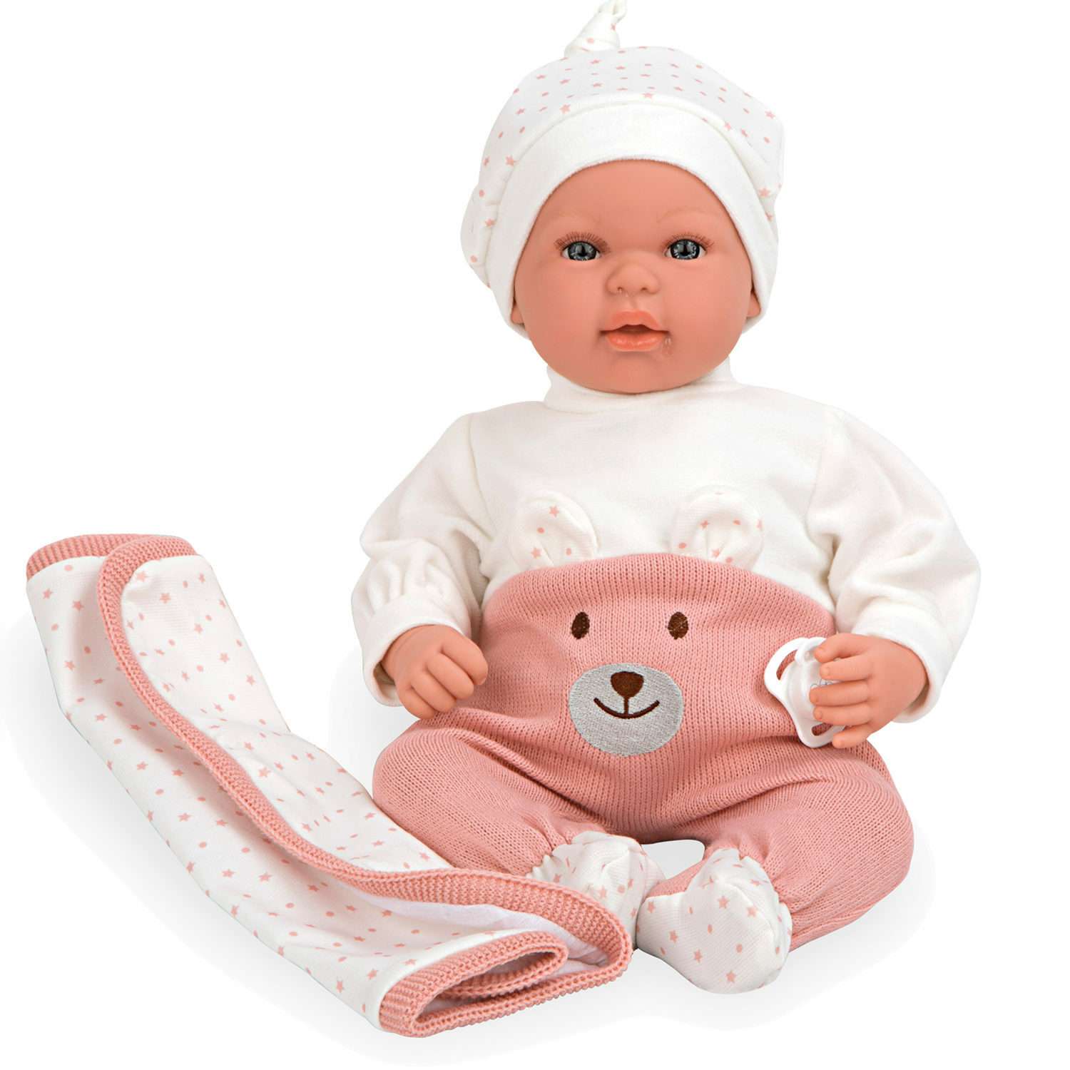 Кукла пупс Arias elegance mies реборн мягкая с звуковыми эффектами в розовой одежде с соской и пледом 45 см Т24475 - фото 2
