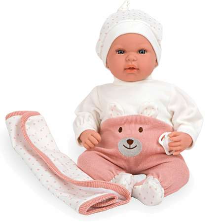 Кукла пупс Arias elegance mies реборн мягкая с звуковыми эффектами в розовой одежде с соской и пледом 45 см