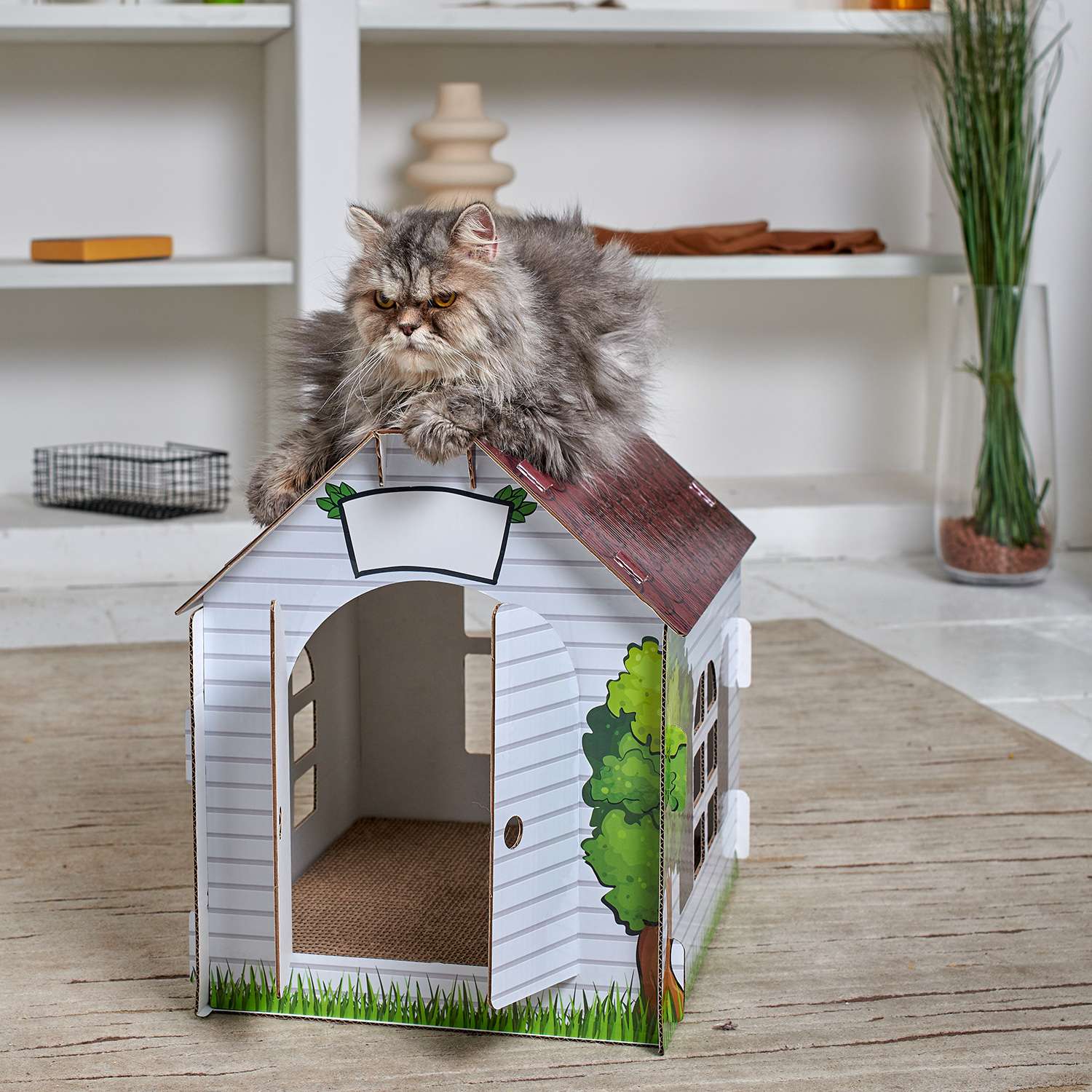 Домик MASKBRO улучшенный картонный для кошек и собак с когтеточкой матовый - фото 3