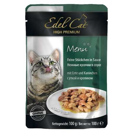 Корм влажный для кошек Edel Cat 100г кусочки в соусе утка-кролик пауч
