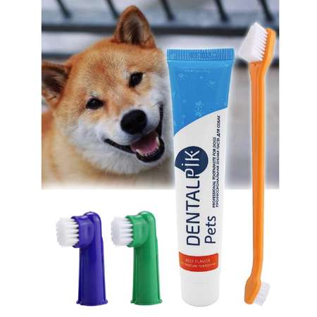 Зубная паста Dentalpik Pets Pets для собак вкус говядина и 3 щетки