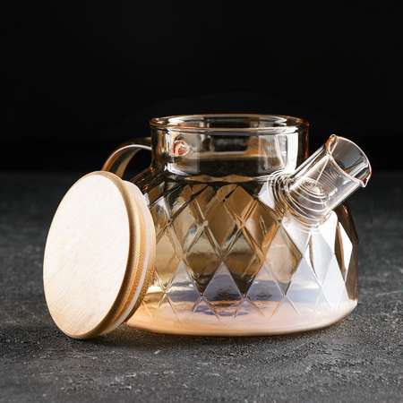 Чайник Sima-Land стеклянный заварочный «Круиз» 800 мл с металлическим ситом цвет золотой
