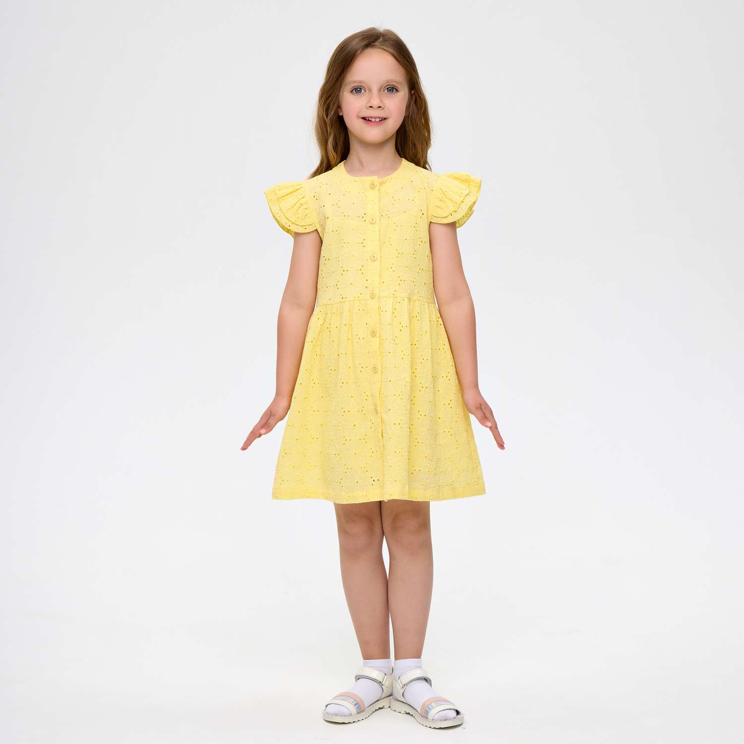Платье CHILDREAM выбитый хлопок шитье желтое - фото 1