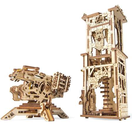 Сборная деревянная модель UGEARS Башня-аркбаллиста 3D-пазл механический конструктор