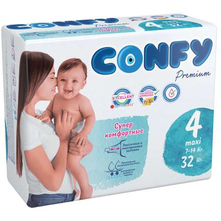 Подгузники детские CONFY Premium Maxi размер 4 7-14 кг 32 шт